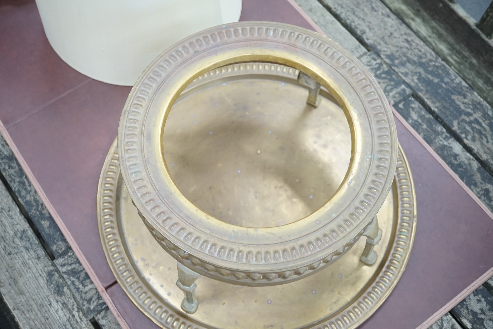 A Middle Eastern brass 'Mangal' brazier, with pierced decoration, 60cm high. Condition - good